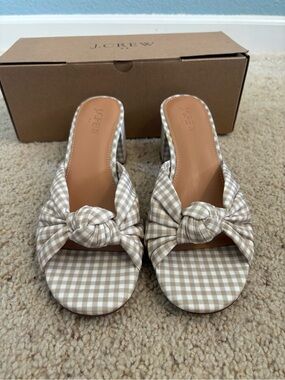 J. Crew Knotted Block Heel Gingham Sandal